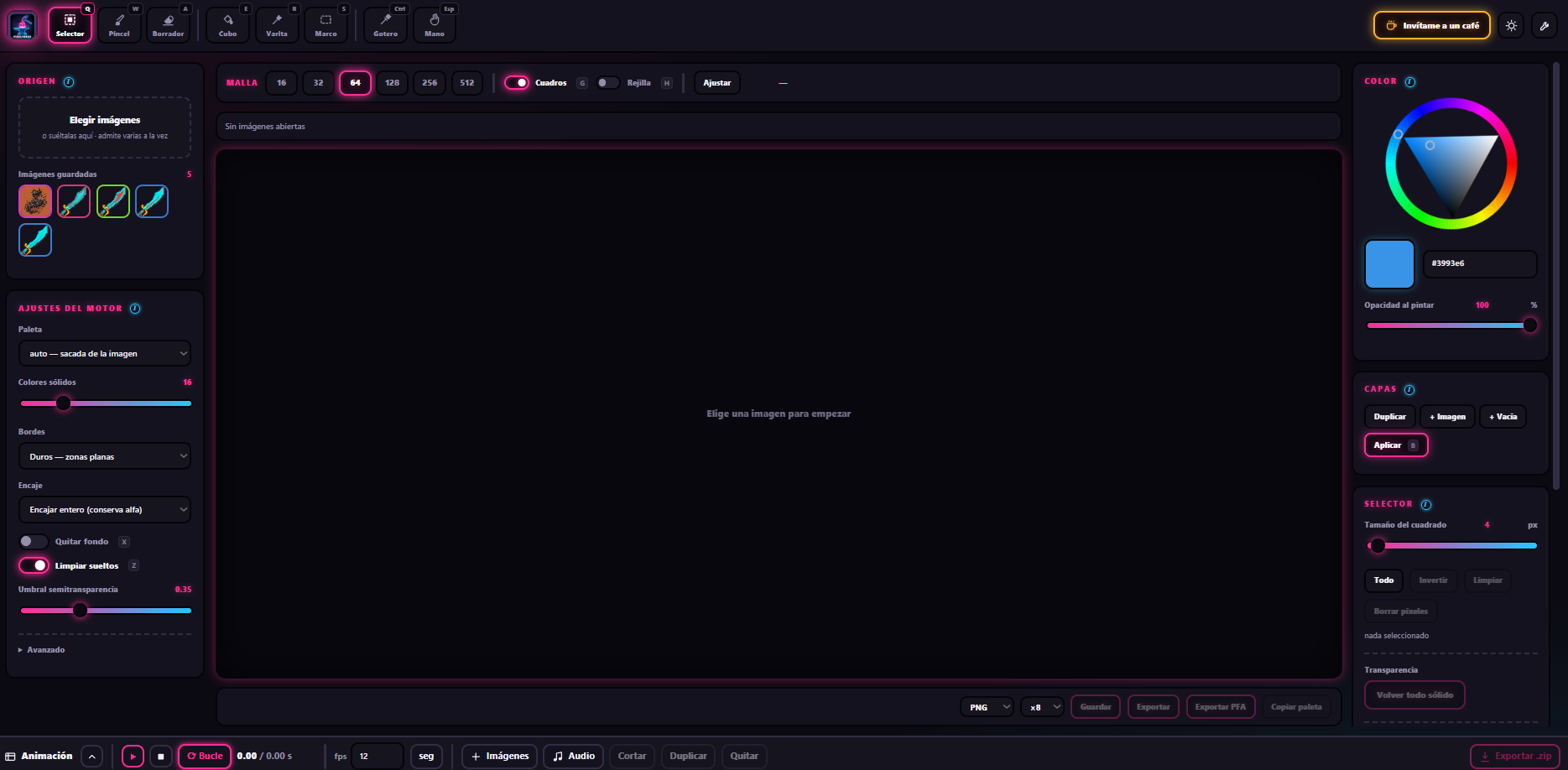 Captura de PixelForge: el editor de pixel art en el navegador